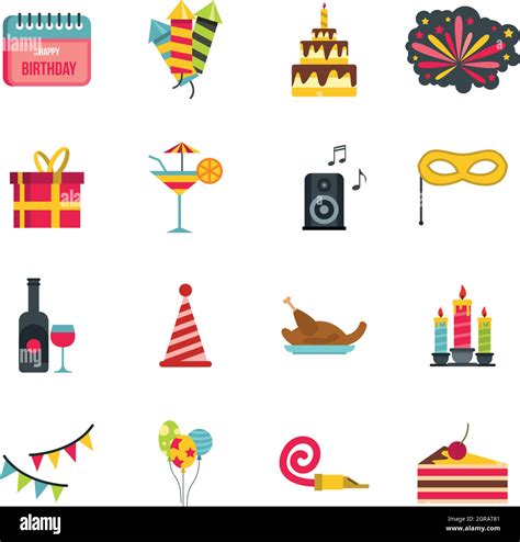 Happy Birthday Icons Setflat Style Stock Vector Image And Art Alamy