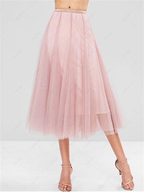 34 Off 2021 Layered Tulle Midi Skirt In Pink Zaful