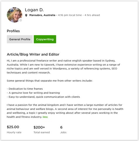 Upwork Profile Overview For Article Writer