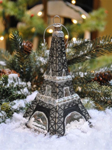 Eiffel Tower Glass Ornament Christmas In Paris Christmas Blue And