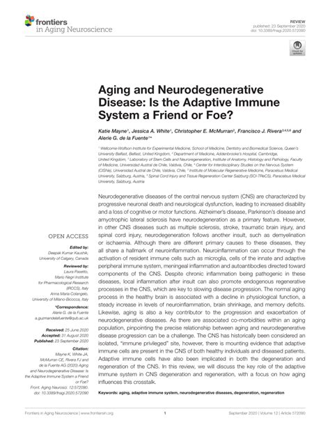 Pdf Aging And Neurodegenerative Disease Is The Adaptive Immune