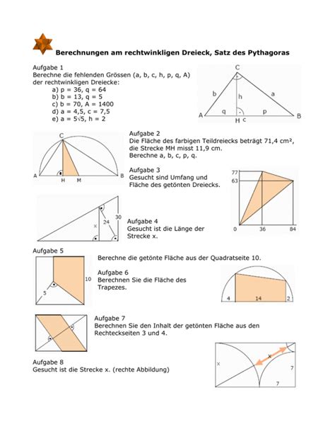 Berechnungen Am Rechtwinkligen Dreieck Satz Des Pythagoras