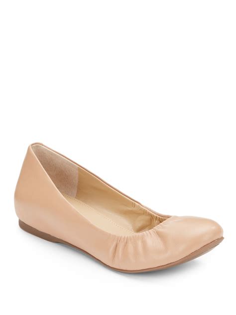 Saks Fifth Avenue Hidden Wedge Leather Ballet Flats In Natural Lyst
