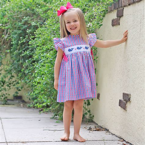 Whale Smocked Pink And Blue Plaid Beverly Dress Classic Whimsy