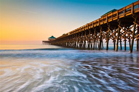 Folly Beach Pier Charleston Sc Coast Atlantic Ocean Pastel Sunrise