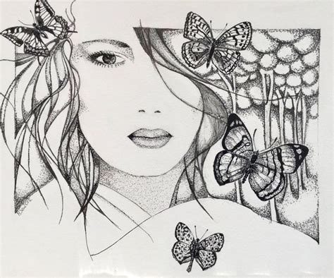 Girl With Butterflies Drawing My Art By Aleksandra Watercolor Art