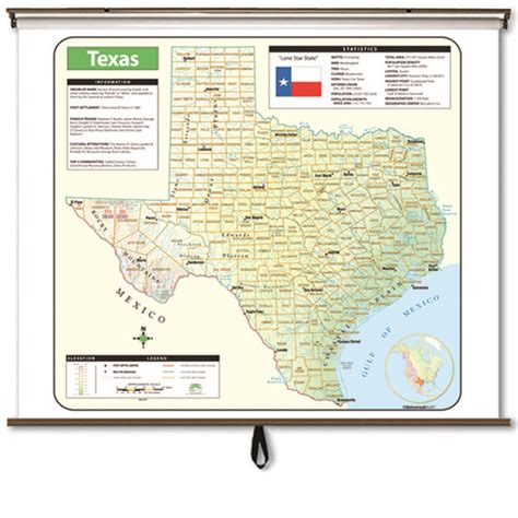 Texas Large Scale Shaded Relief Wall Map On Roller With Backboard Ebay