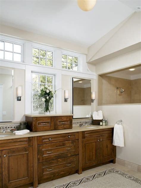 Windows Above Double Vanity Mirror Traditional Bathroom Bathroom