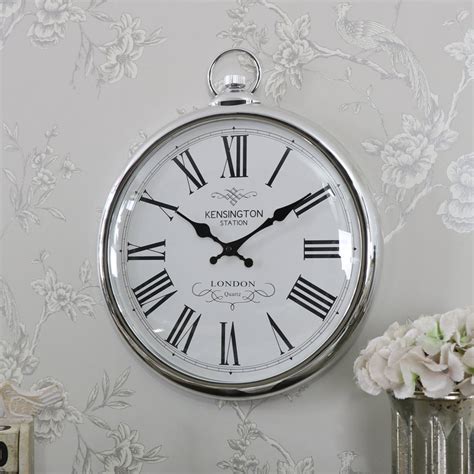 Large Round Silver Wall Clock Melody Maison