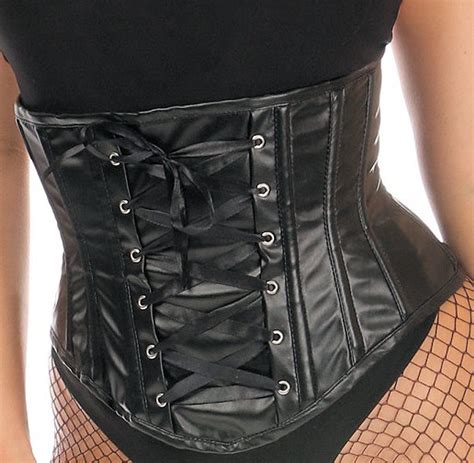 wet look faux leather underbust corset