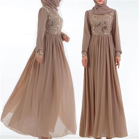 Dresses Embroidery Sequin Women Muslim Long Sleeve Maxi Dress Jilbab Kaftan Robe Gown Clothing