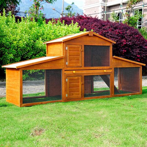 Pawhut Extra Large Rabbit Guinea Pig Hutch House Cage Pen Wooden