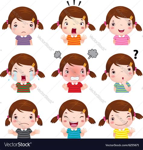 Cute Girl Faces Showing Different Emotions Vector Image