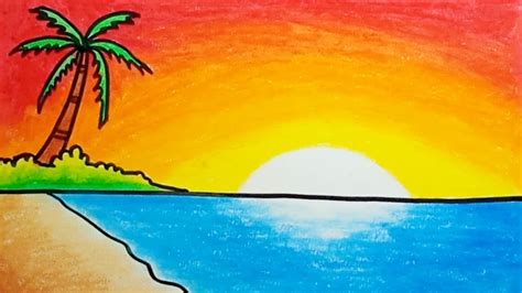 How To Draw Sunset Scenery Easy Step By Step Drawing Sunset Scenery