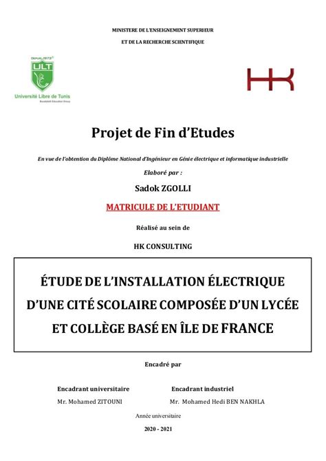 Rapport Stage Pfe Bureau Détude Electricité Étude De Linstallatio