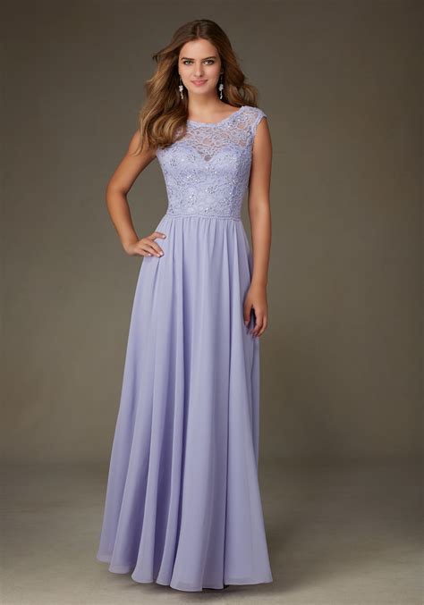 Chiffon Bridesmaid Dress With Beaded Lace Bodice Style 125 Morilee