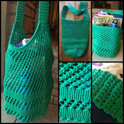 Knit Tote Bag Using Lily Sugar N Cream Cotton Yarn In Mod Green This