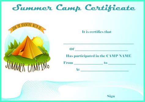 An Award Certificate With A Tent And Campfire In The Background On A