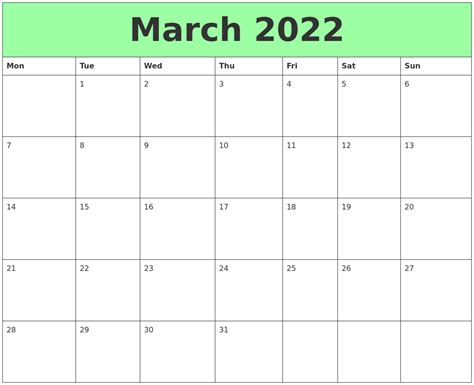 March 2022 Printable Calendars