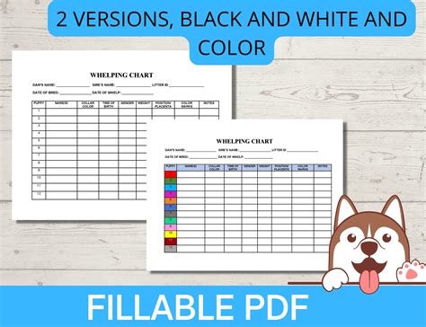 Whelping Chart Editable Whelping Record Puppy Whelping Breeder Forms