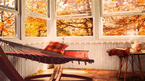 Cozy Autumn Ambience Relaxing Reading Room Gentle Falling Leaves Tea