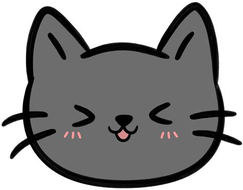 Smiling Black Cat Face Flat Style Hand Drawn Cartoon Element