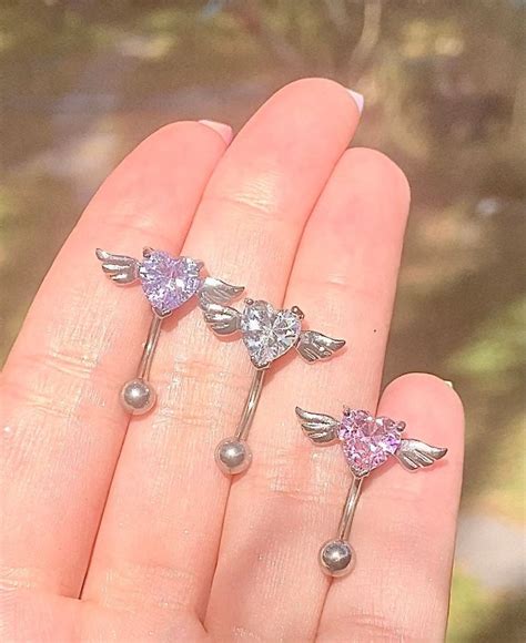 Upside Down Heart Belly Button Ring Y2k 2000s Sparkly Body Etsy Belly Button Piercing