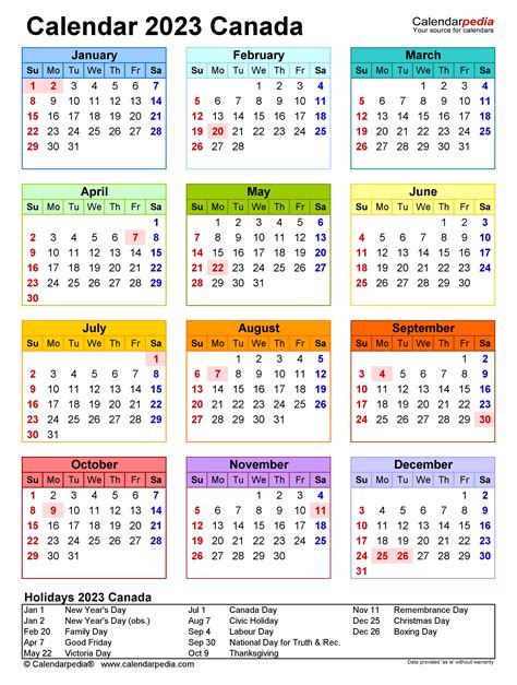 2023 Calendar Canada Stat Holidays