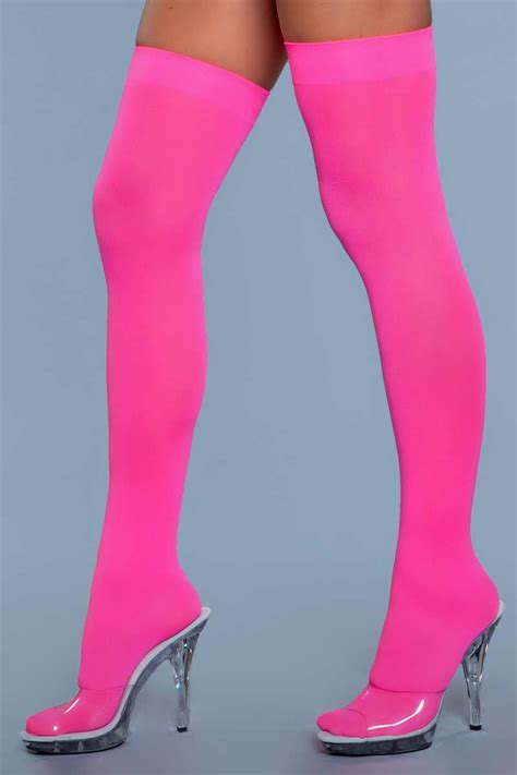 bewicked 1932 opaque nylon thigh highs neon pink in hosiery leggings stockings and socks 7 99