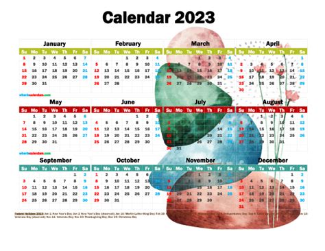 12 Printable 2023 Yearly Calendar With Holidays Watercolor Premium Zohal