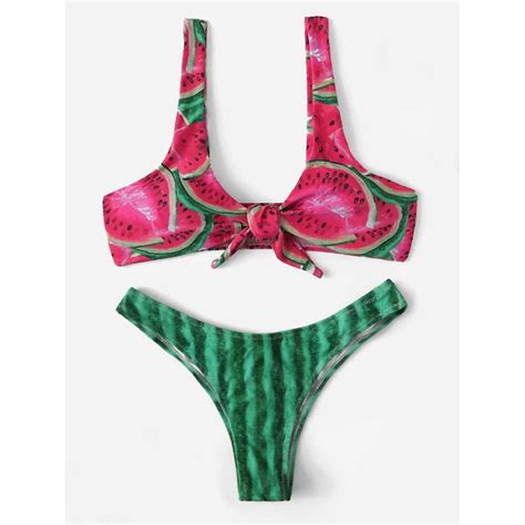 Floylyn Women Bikini Watermelon Print Swimsuit Beachwear Push Up Knot