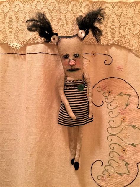 Strange Art Doll Sandy Mastroni Old Buttons In Hair Black Etsy