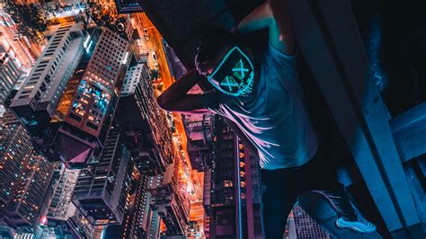 Neon Mask Guy Upside Down Hd Artist 4k Wallpapers Images