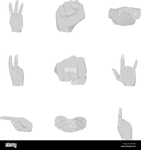 Hand Gestures Set Icons In Monochrome Style Big Collection Of Hand Gestures Vector Symbol Stock