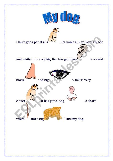 English Worksheets My Dog