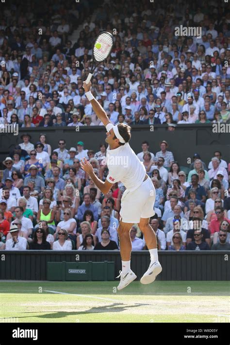 Swiss Tennis Player Roger Federer Playing Service Shot During 2019