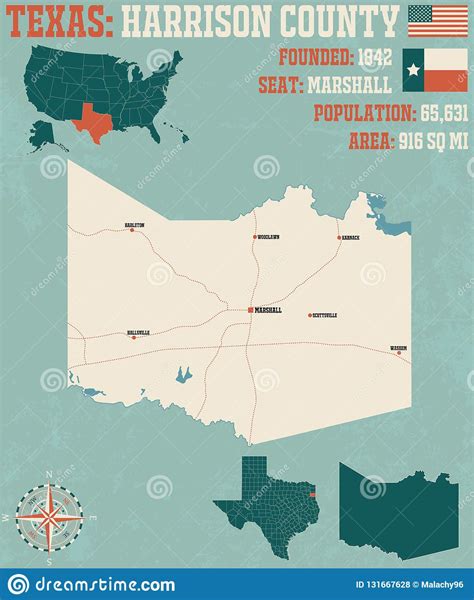 Map Of Harrison County In Texas Stock Vector Illustration Of