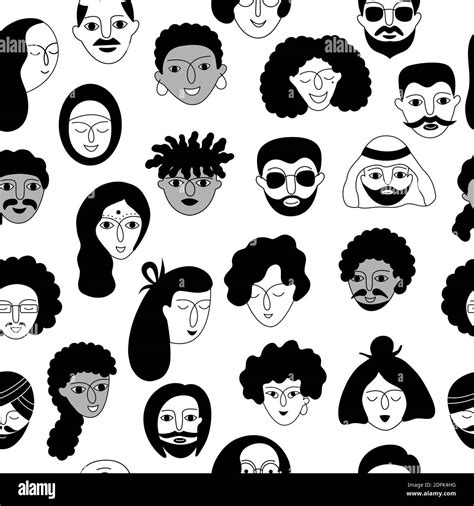 A Multicultural People Seamless Pattern Hand Drawn Vector Illustration