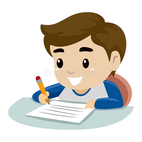 Little Boy Writing On A Piece Of Paper Stock Vector Illustration Of
