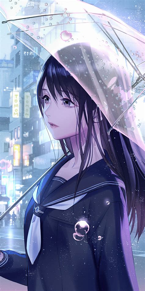 1080x2160 Anime Girl Rain Water Drops Umbrella One Plus 5thonor 7x