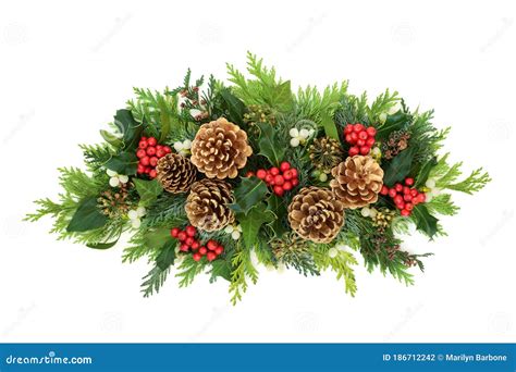 Christmas Composition With Pine Cones And Winter Greenery Stock Photo