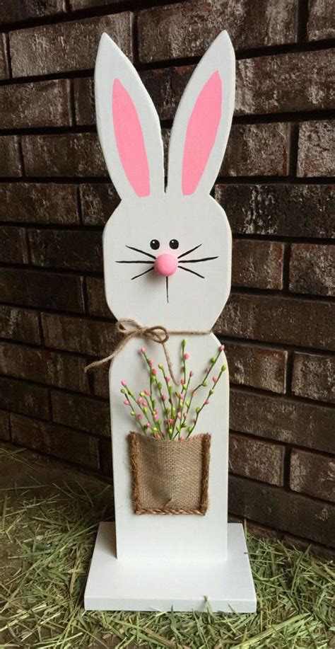 White Wooden Bunny Stand Wooden Easter Bunny Spring Decor Etsy In