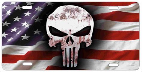 The Punisher Skull On American Flag Background Novelty Front Etsy
