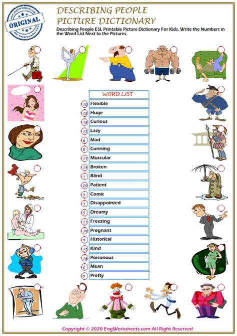 Describing People Printable English Esl Vocabulary Worksheets 1 Images