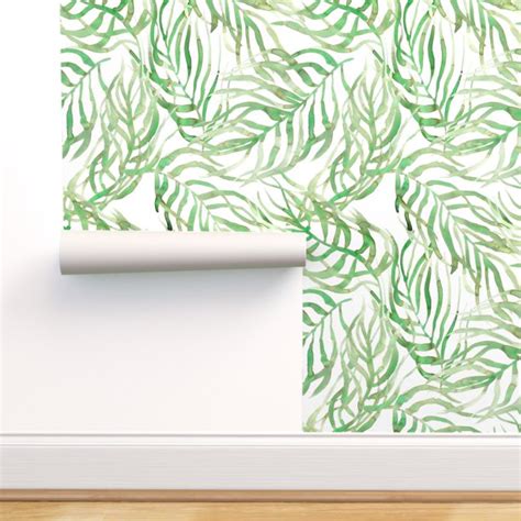 Peel And Stick Wallpaper 12ft X 2ft Palm Leaves Tropical Watercolor