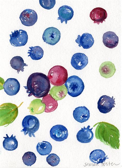 Blueberry Painting Original Blueberries Watercolor Painting Art X