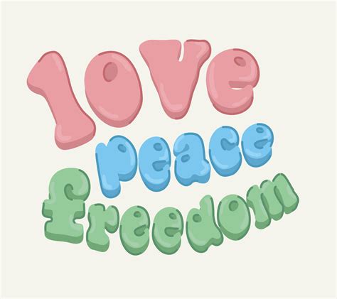 Vector Decorative Illustration Love Peace Freedom Lettering