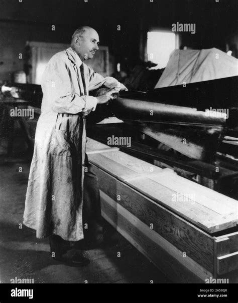 Robert Goddard With A Rocket In His Workshop At Roswell Nm October
