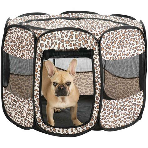 Lexi Home Portable Large Dog Pen Outdoor And Indoor Puppy Pen Leopard