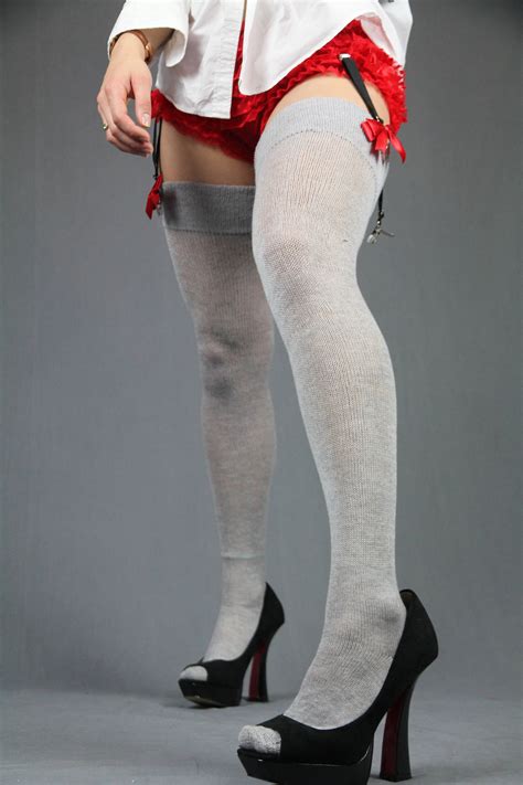 Sheer Silver Grey Cashmere Thigh High Socks Custom Victorian Etsy